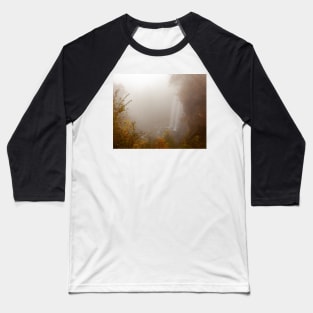 Foggy Dreamlike Fall Colored Waterfall Baseball T-Shirt